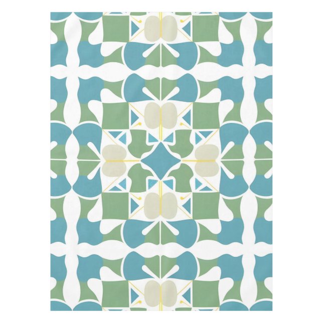 Nappe Motif Géométrique Abstrait en Vert et Bleu (Devant)