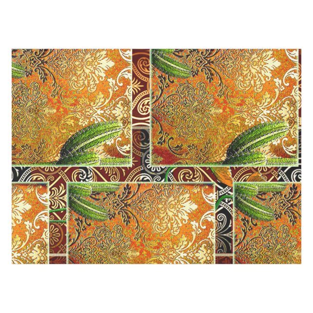 Nappe Motif géométrique et cactus chinois vintage (Devant (Horizontal))
