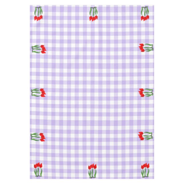 Nappe Motif Gingham Lavande et Blanc et Tulipes (Devant)