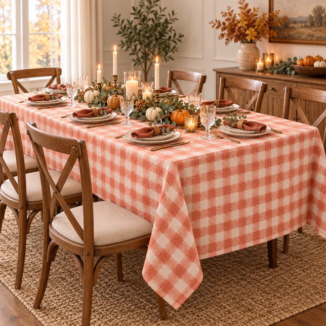 Nappe Motif Gingham Orange Simple Classique  (Cozy orange gingham brings timeless farmhouse charm to everyday meals and fall gatherings.)
