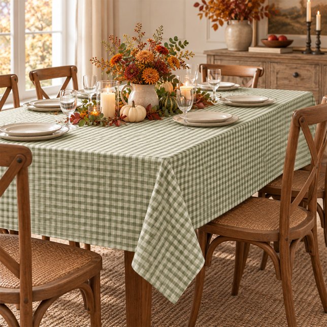 Nappe Motif Gingham Vert Classique Simple  (Classic green gingham brings timeless farmhouse charm to everyday meals and gatherings.
)