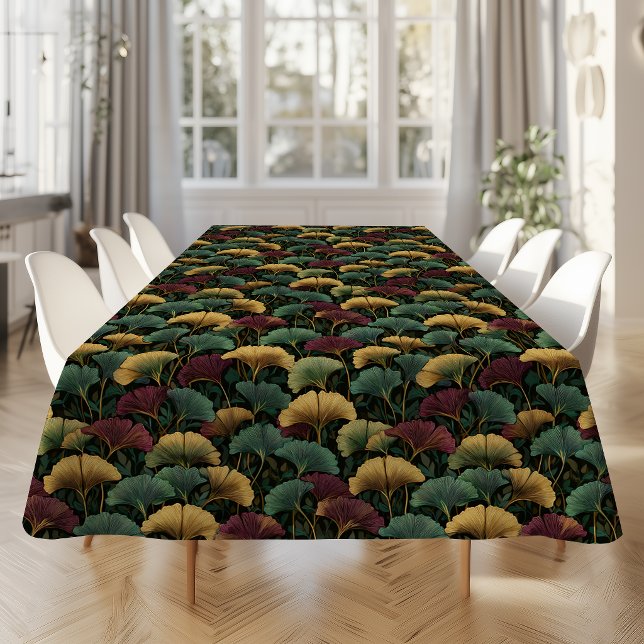 Nappe Motif Ginkgo Burgundy Sarcelle  (Créateur téléchargé)