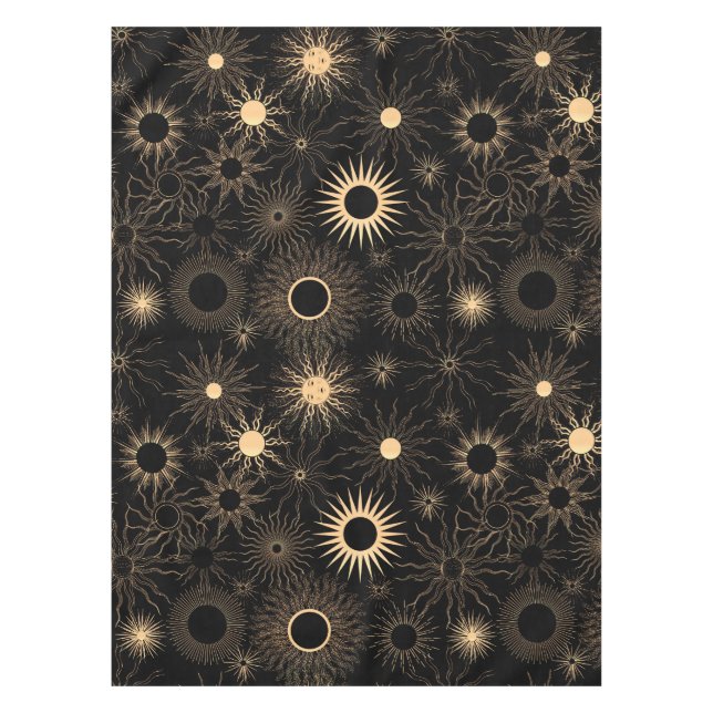 Nappe Motif graphique Gold suns sur noir (Devant)