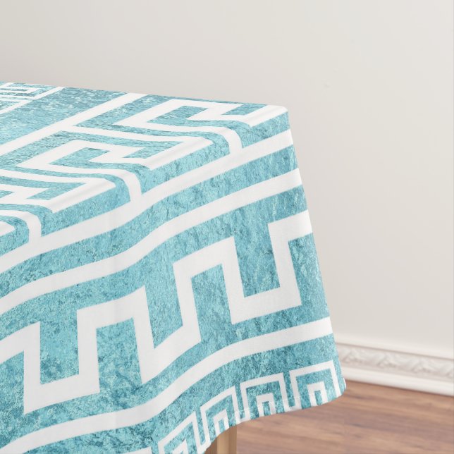 Nappe Motif grec bleu doux de méandre sur le verre (In Situ)