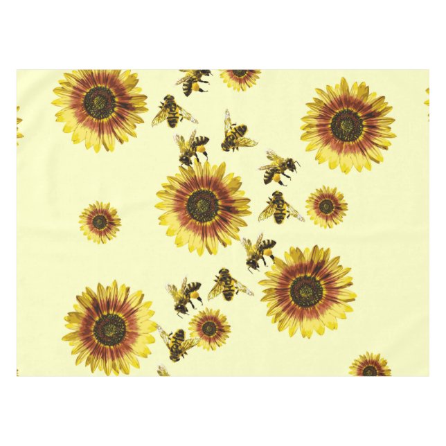 Nappe Motif jaune d'été de tournesols et d'abeilles de (Devant (Horizontal))