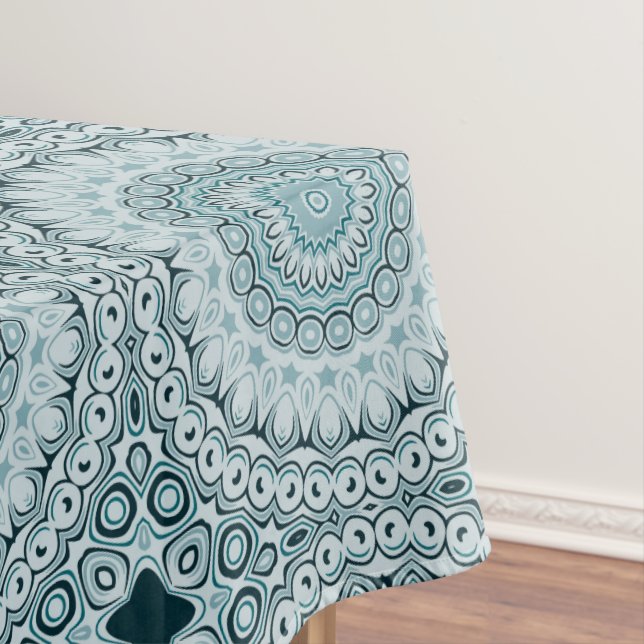 Nappe Motif Mandala Bleu et Gris Orageux (In Situ)