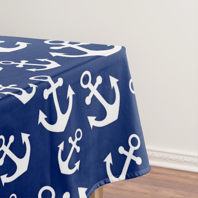 Nappe Motif Marin Ancres Bleu Marine et Blanc (In Situ)