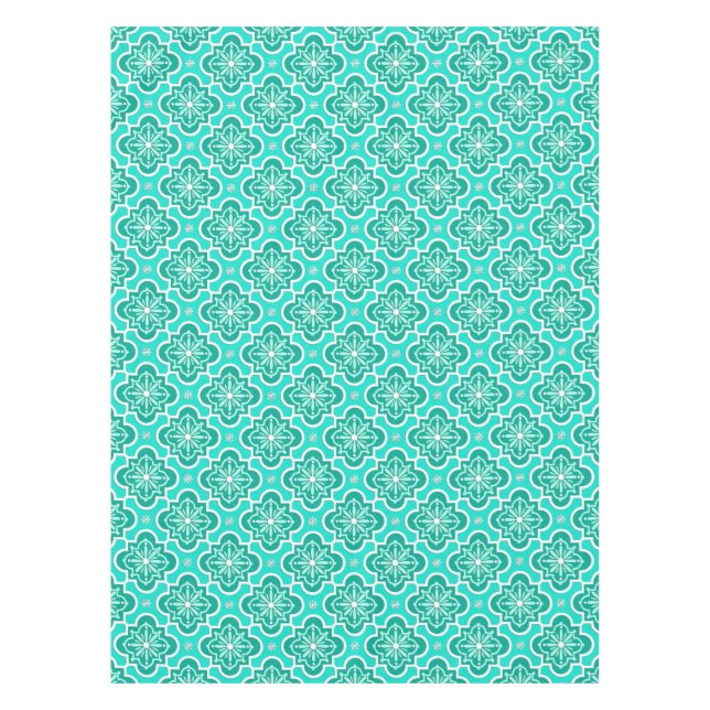 Nappe motif marocain en tuiles - Turquoise et Aqua (Devant)