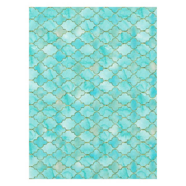 Nappe Motif Marocain Gold et Aqua (Devant)