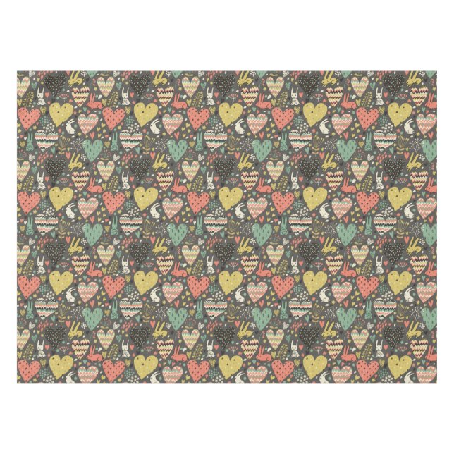 Nappe Motif mignon de lapins d'amour avec des coeurs (Devant (Horizontal))