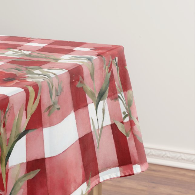 Nappe Motif moderne Tartan Rouge Floral (In Situ)