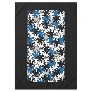 Nappe Motif Mosaic Geckos - bleu noir blanc gris