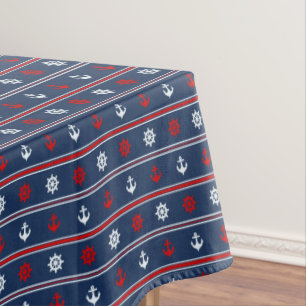 Nappe Motif nautique blanc et bleu rouge