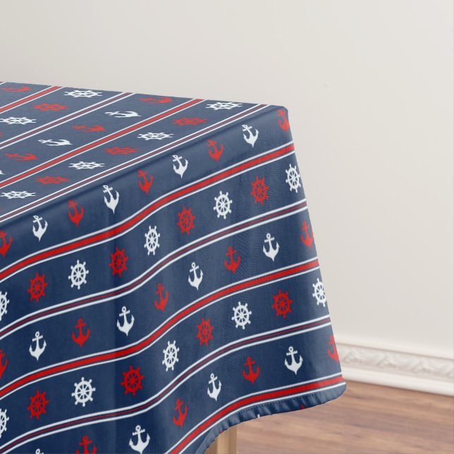 Nappe Motif nautique blanc et bleu rouge (In Situ)