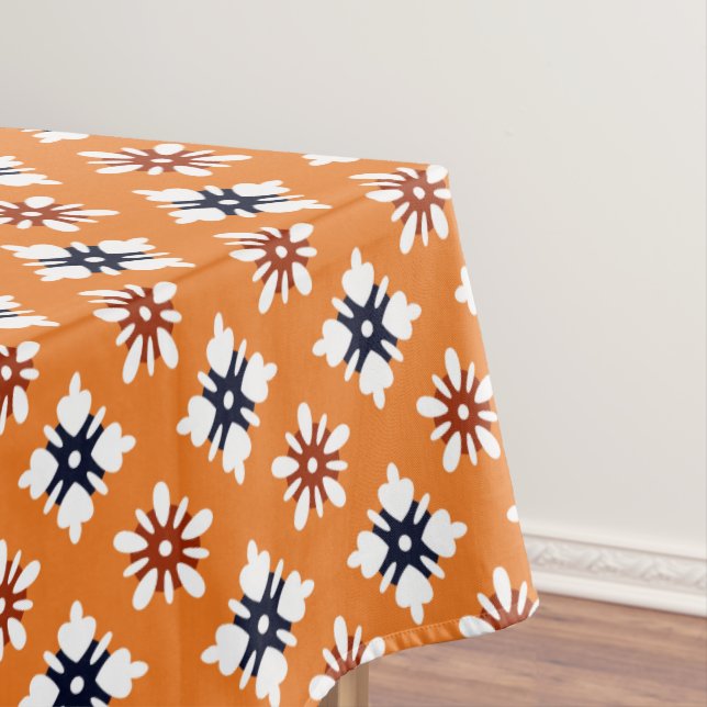 Nappe Motif Oriental Orange Blanc Rouge Katazome Fleurs (In Situ)