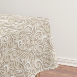 Nappe Motif ornemental floral 3D crème