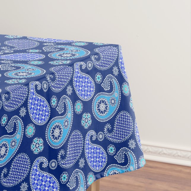 Nappe Motif Paisley, bleu cobalt et blanc (In Situ)