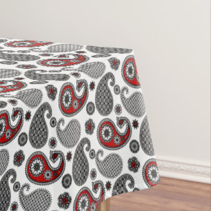 Nappe Motif Paisley, noir, blanc et rouge