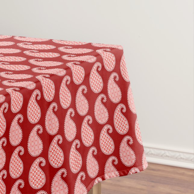 Nappe Motif Paisley, rouge profond et blanc (In Situ)