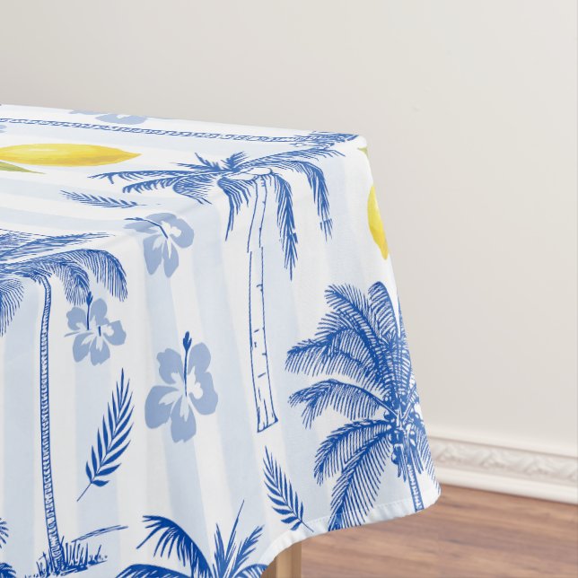 Nappe Motif Palmiers Citrons Toile Bleue (In Situ)