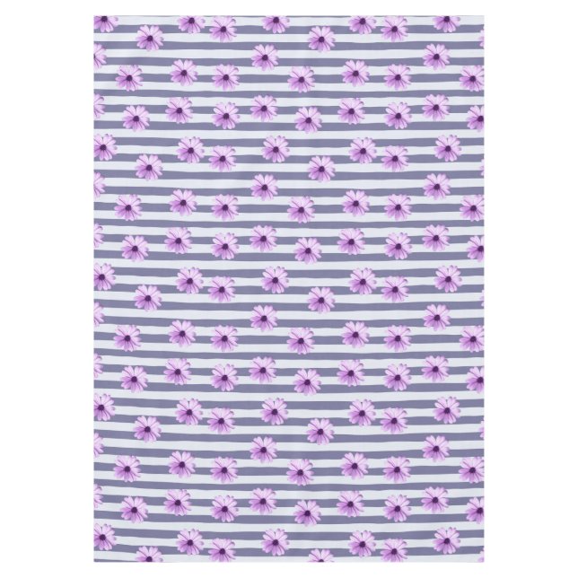 Nappe motif rayé avec des pâquerettes violettes (Devant)