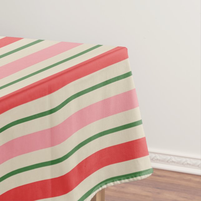 Nappe Motif rayures de Noël rétro rose rouge vert (In Situ)