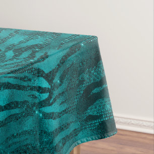 Nappe Motif rayures de tigre ombré sarcelle pailleté Gla