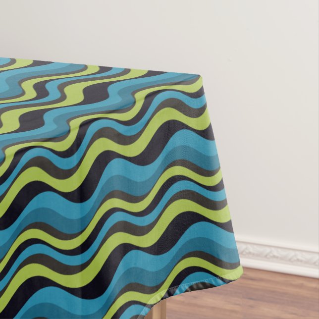 Nappe Motif Retro Blue Green Sea Waves (In Situ)