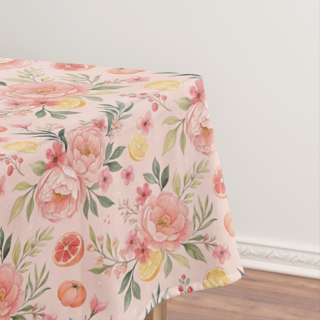 Nappe Motif rustique de pivoine rose florale citron  (In Situ)