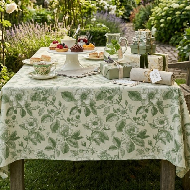 Nappe Motif Toile Botanique Vintage Vert (Créateur téléchargé)