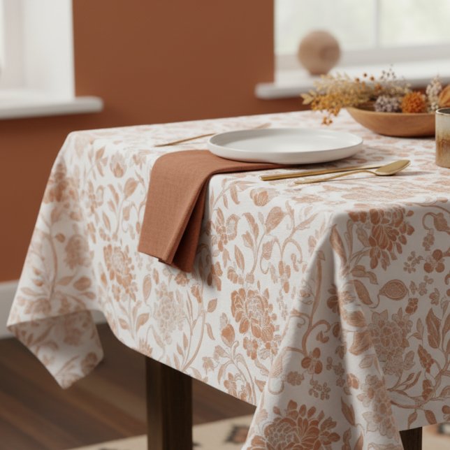 Nappe Motif Toile en Terracotta Florale (Add a touch of rustic charm to your home with this Floral Terracotta Toile Pattern Tablecloth! )