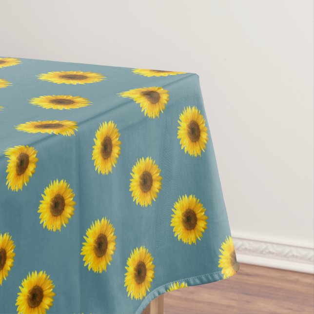 Nappe Motif Tournesol sur Vert Bleu (In Situ)