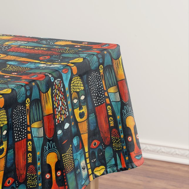 Nappe Motif tribal africain avec idoles. (In Situ)