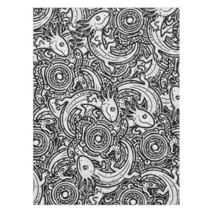 Nappe Motif tribal aztèque Axolotl Xolotl noir et blanc