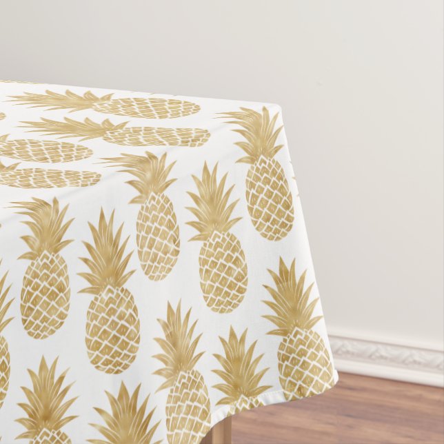 Nappe Motif tropical élégant d'ananas d'or blanc (In Situ)