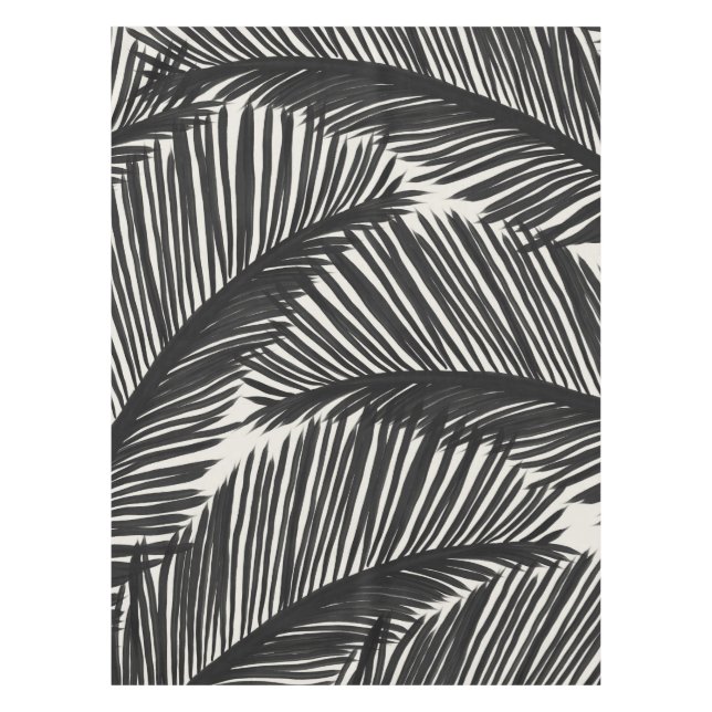 Nappe Motif Tropical moderne en feuille de palme noire (Devant)