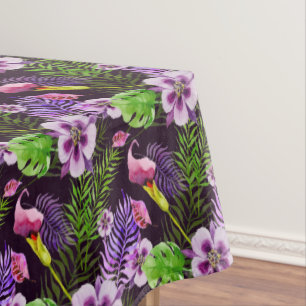 Nappe Motif tropical pourpre noir d'aquarelle de flore