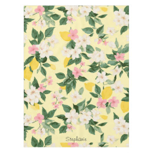 Nappe Motif vintage citron et fleurs sur jaune