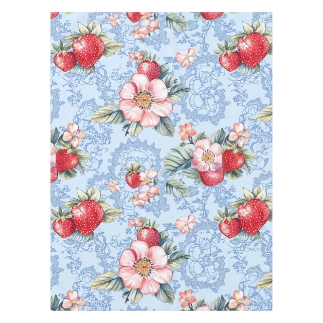 Nappe Motif vintage de fraises et fleurs (Devant)
