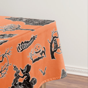 Nappe Motif vintage Halloween orange et noir