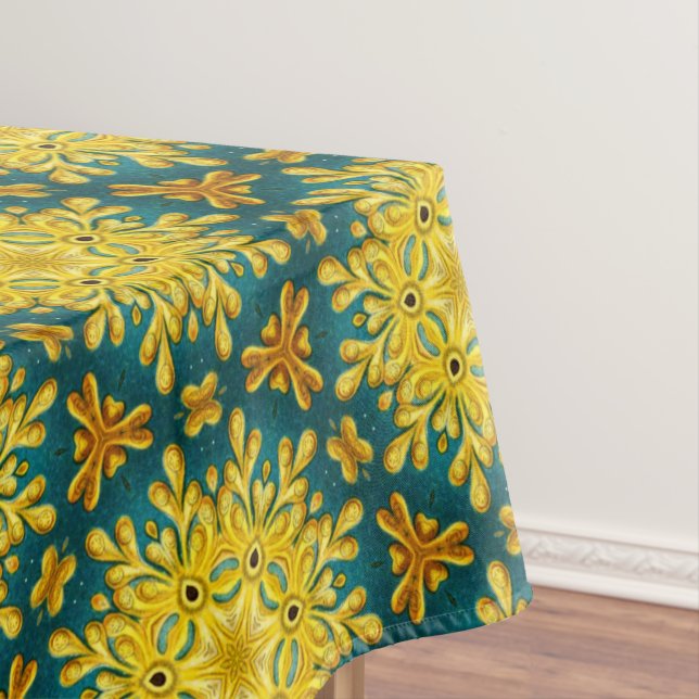 Nappe Motif vintage or et bleu turquoise (In Situ)