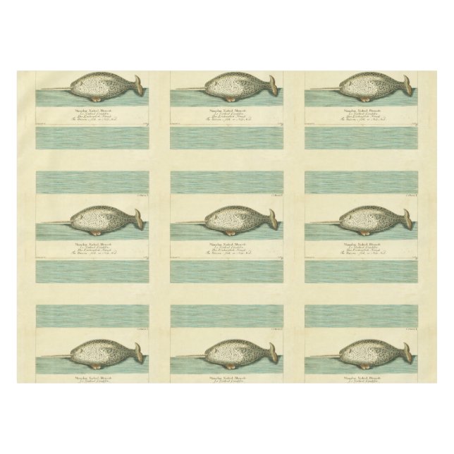 Nappe Narwhal Antique Baleine Aquarelle Art scientifique (Devant (Horizontal))