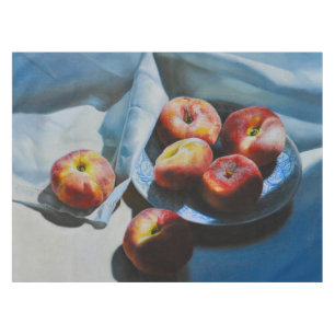 Nappe Nature morte aux pêches et tissu blanc