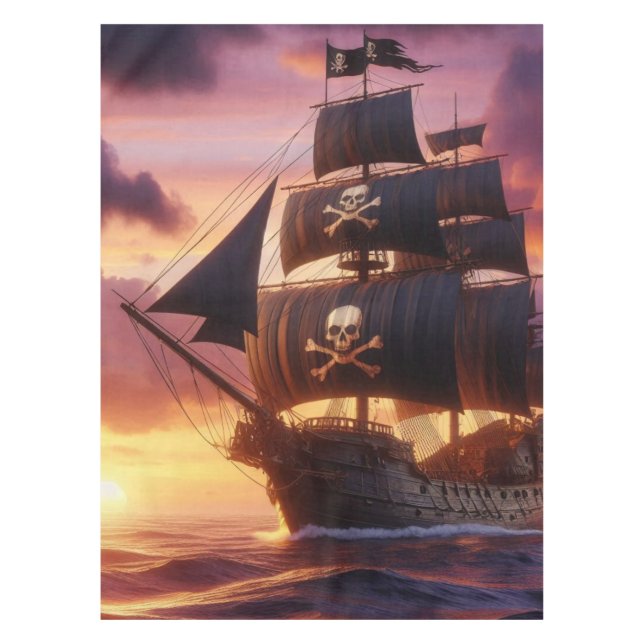 Nappe Navire pirate au lever/coucher du soleil (Devant)
