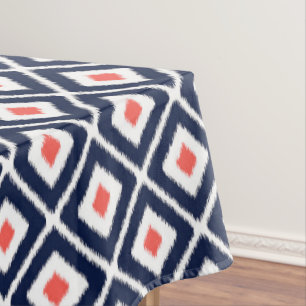 Nappe Navy Blue, Coral, White Ikat Diamond Motif
