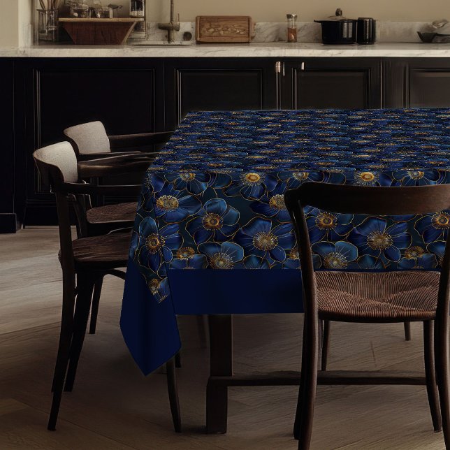 Nappe Navy Gold Floral Tablecloth Elegant Monogram Decor (Navy Gold Floral Tablecloth Elegant Monogram Accent)