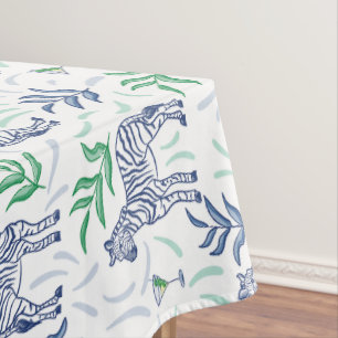 Nappe Navy Zebra Martini / Cocktail de fête Préppy Blanc