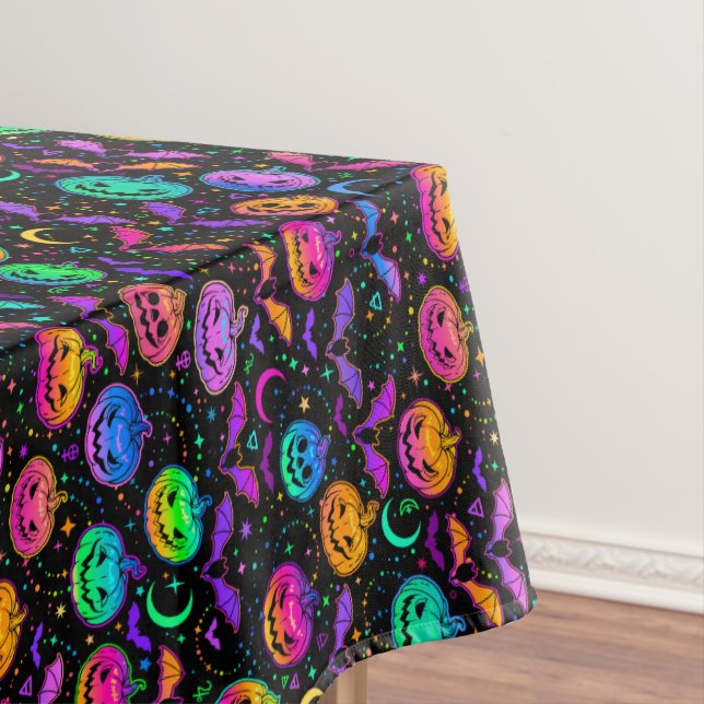 Nappe Neon Jack-O Lanterns, Bats Stars et Lunes (In Situ)