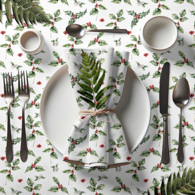 Nappe Noël avec du houx et du gui partout  (Holly and Mistletoe Christmas Tablecloth)