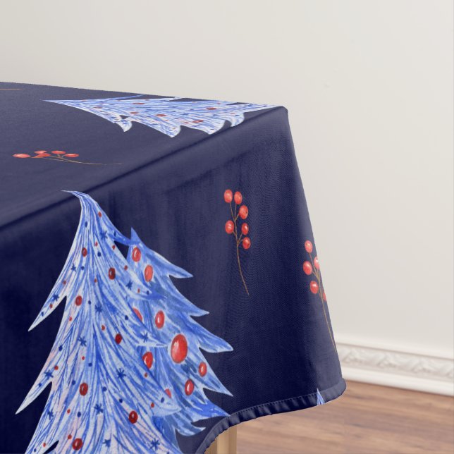 Nappe Noël Bleu Glace d'Hiver Arbre Baies de Houx Marine (In Situ)